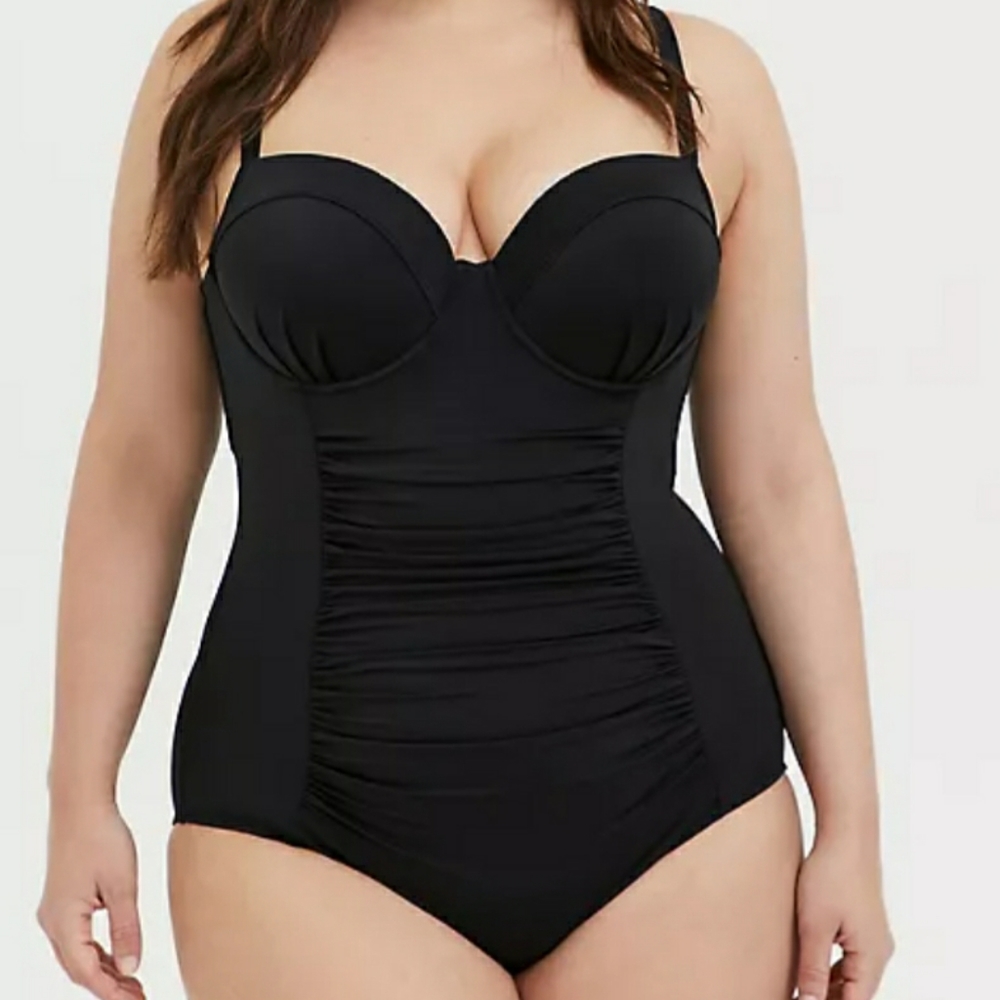 Torrid One piece strappy black swimsuit